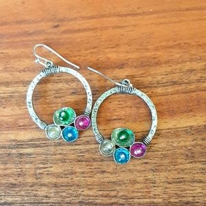 World of color stoned silver metal hoops